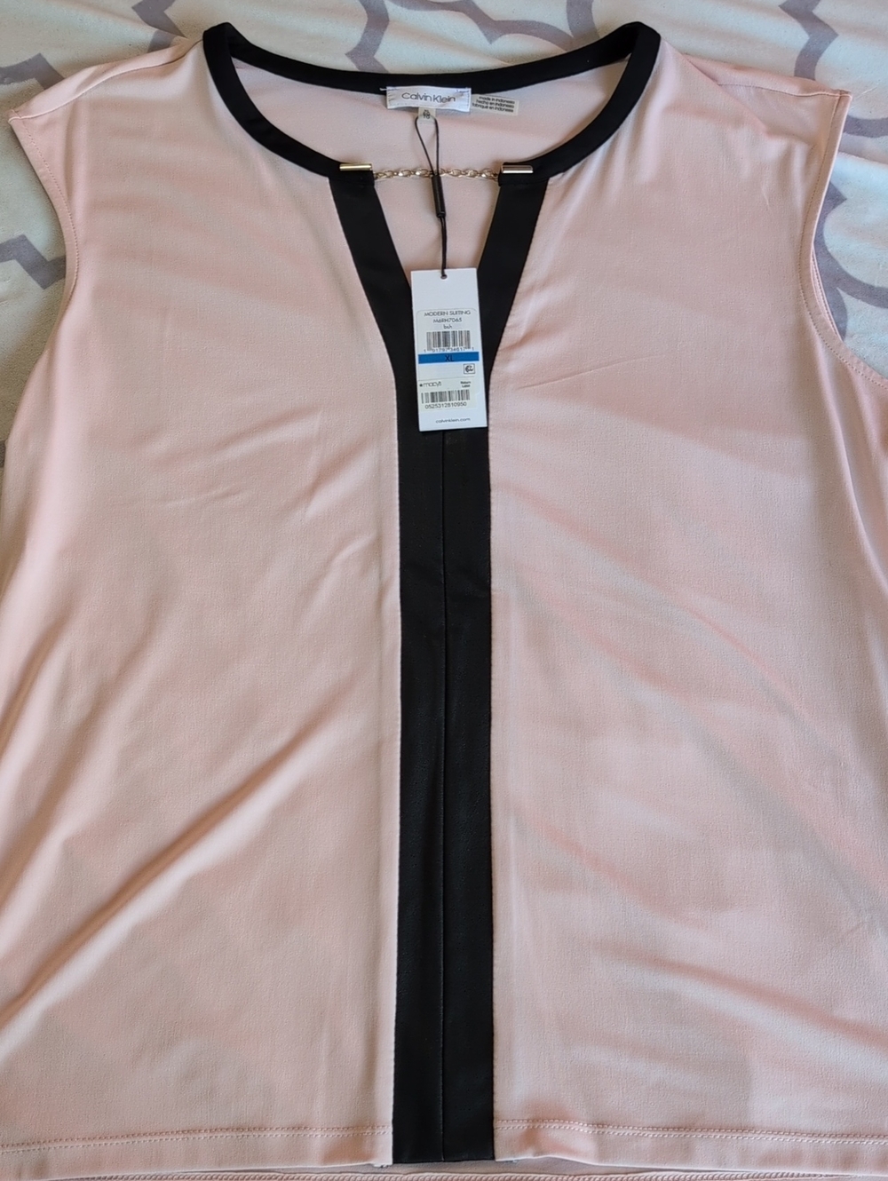 Calvin Klein Blush Pink Sleeveless Top with Black Center Trim